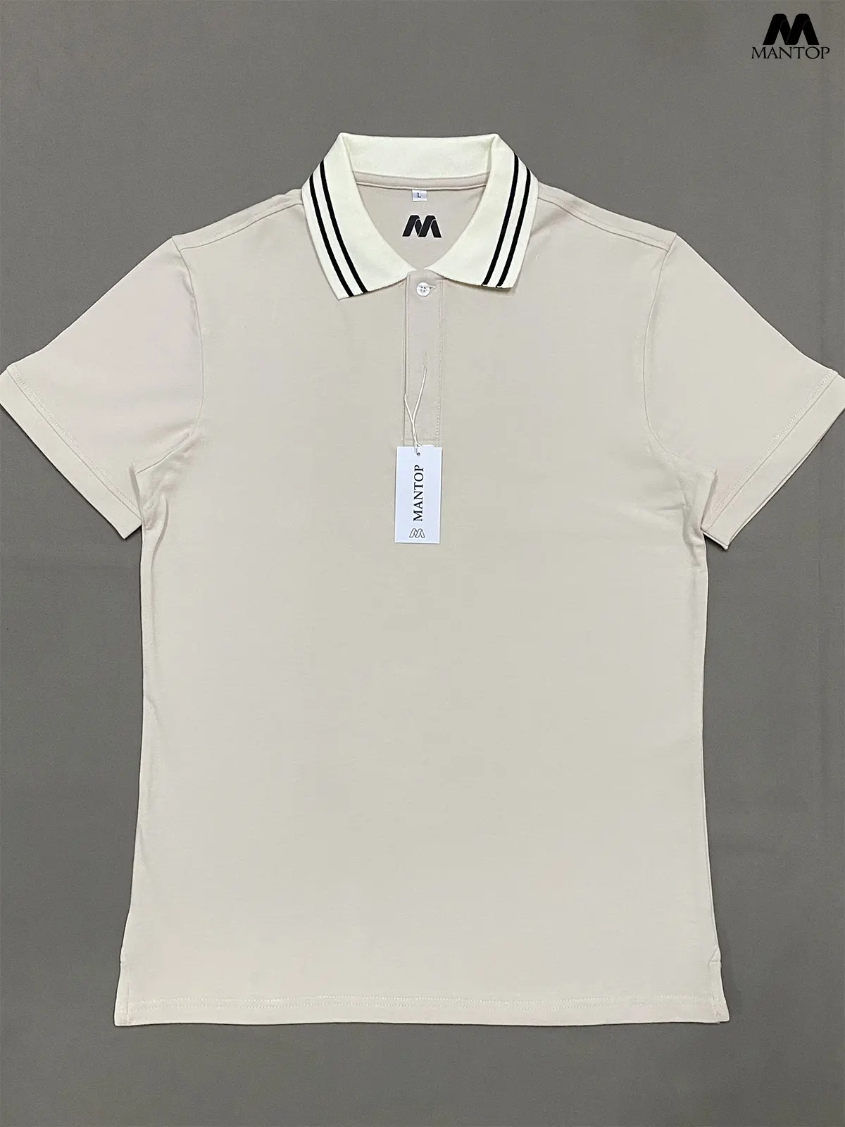 Áo Polo Nam MANTOP, Cổ 2 Sọc, Màu Be Basic Trơn Vải Mắt Vải Cá Sấu Dễ Phối Đồ